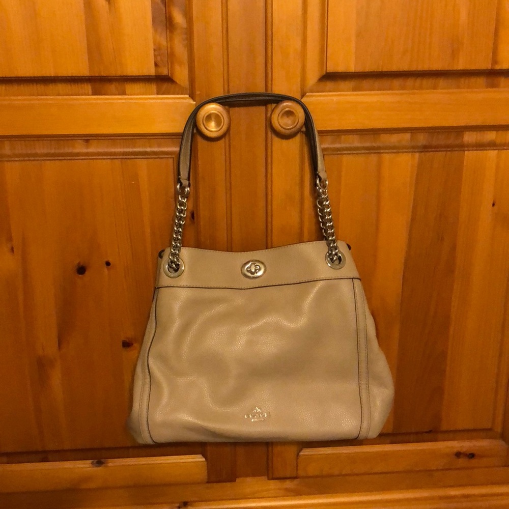 COACH beige/taupe leather satchel bag